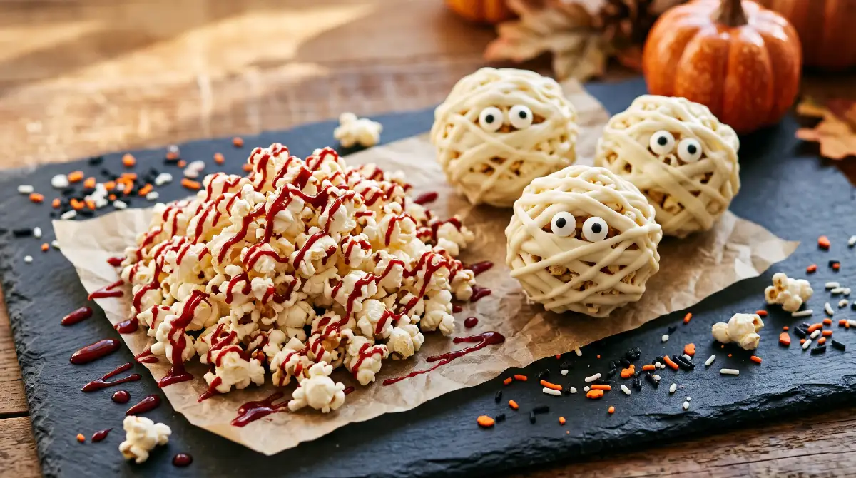 Recette de pop-corn pour Halloween en forme de momie